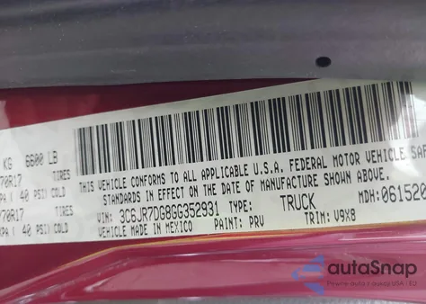 2016 Ram 1500 Tradesman z USA, uszkodzony, nr VIN 3C6JR7DG8GG352931